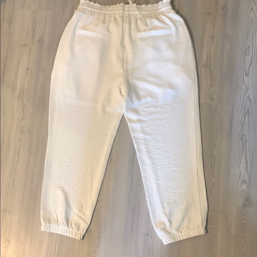Cream Elastic Waist Track Pants with Cuffed Ankles - Picture 3 of 4